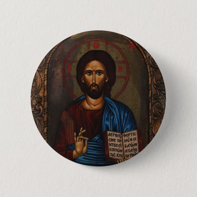 Badge Rond 5 Cm ICÔNE grecque le CHRIST (Devant)