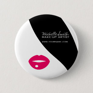 Badge Rond 5 Cm Icône maquillage Femme visage en noir blanc lèvres