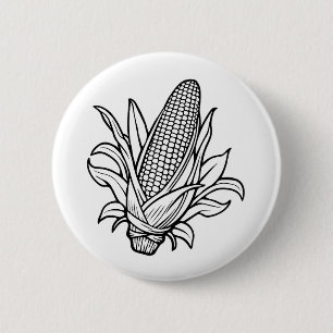 Badge Rond 5 Cm Icône noir et blanc de maïs doux