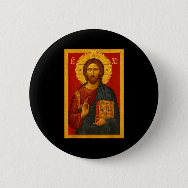 Badge Rond 5 Cm Icône orthodoxe de Jésus-Christ Pantocrator  (Devant)