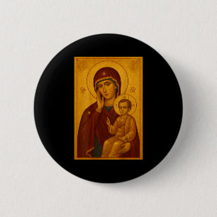 Badge Rond 5 Cm Icône orthodoxe de la Théotokos et de l'enfant Jés
