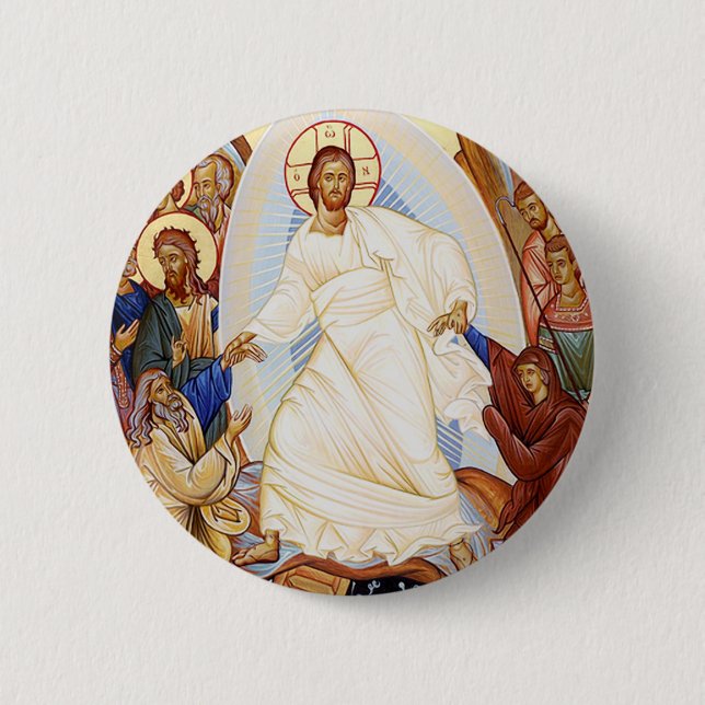 Badge Rond 5 Cm Icône orthodoxe de l'Anastasis Résurrection (Devant)