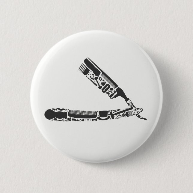 Badge Rond 5 Cm icônes de rasoir de coiffeur (Devant)