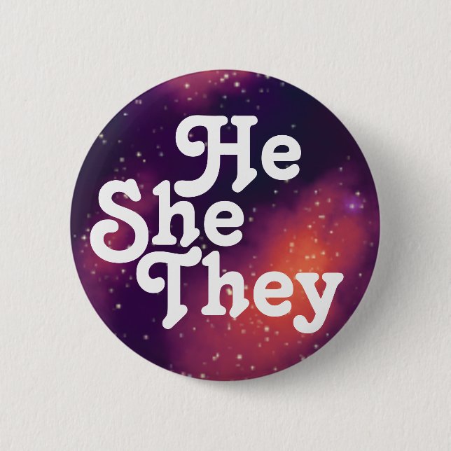 Badge Rond 5 Cm Il/Elle/Ils Personnalisable Galaxy Pronoun (Devant)