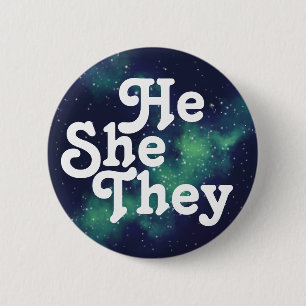 Badge Rond 5 Cm Il/Elle/Ils Personnalisable Galaxy Pronoun