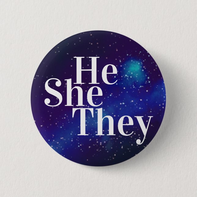 Badge Rond 5 Cm Il/Elle/Ils Personnalisable Galaxy Pronoun (Devant)