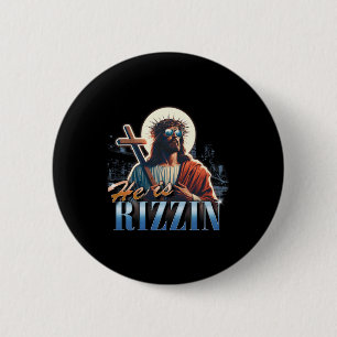Badge Rond 5 Cm Il est drôle de Rizzin Pâques Jésus Meme Vintage B