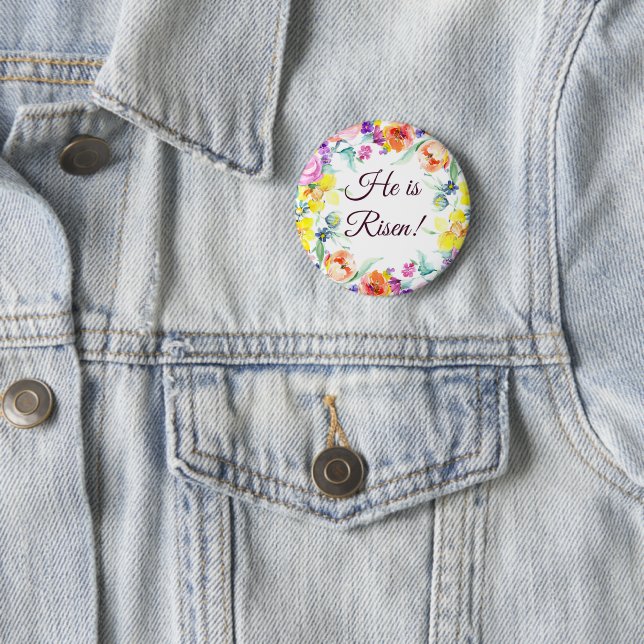 Badge Rond 5 Cm Il est ressuscité !   bouton (En situation)