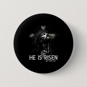 Badge Rond 5 Cm Il est ressuscité Croix chrétienne Jésus Verset bi