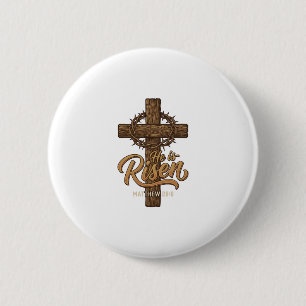 Badge Rond 5 Cm Il Est Ressuscité Croix Couronne D'épines Chemise