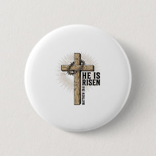 Badge Rond 5 Cm Il Est Ressuscité Croix Matthieu 28_6 Vintage Chré
