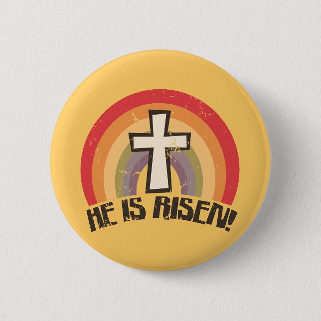 Badge Rond 5 Cm Il Est Ressuscité Religieux Pâques (Devant)