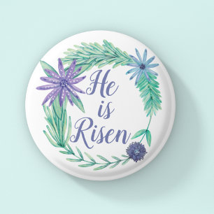 Badge Rond 5 Cm Il est ressuscité Religieux Pâques Floral