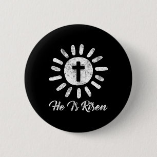 Badge Rond 5 Cm Il Est Ressuscité Traverse Vintage Joyeux Pâques