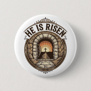 Badge Rond 5 Cm Il Est Ressuscité Vintage Pâques Croix T-Shirt