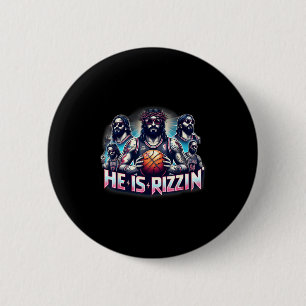 Badge Rond 5 Cm Il est Rizzin Christian Jésus jouant au basket Ea