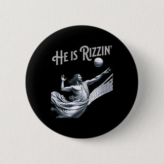 Badge Rond 5 Cm Il est Rizzin Jésus jouant au volley-ball drôle de