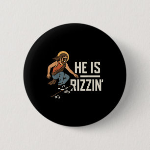 Badge Rond 5 Cm Il est Rizzin Meme Skateur Jésus, drôle de chrétie