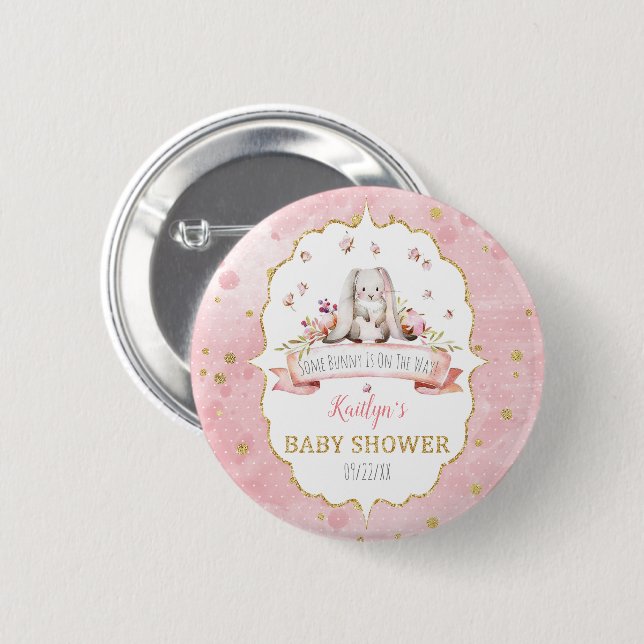Badge Rond 5 Cm Il Y A Du Lapin Sur Le Chemin ! Baby shower de Pâq (Devant & derrière)
