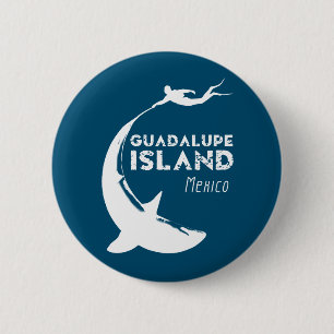 Badge Rond 5 Cm Île de Guadalupe Mexique Plongée avec requins