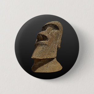 Badge Rond 5 Cm Île de Pâques Moai - BG noire - bouton rond
