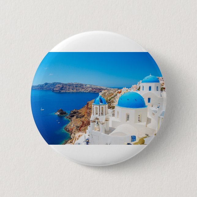 Badge Rond 5 Cm Île de Santorini - caldeira, Grèce (Devant)
