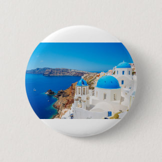Badge Rond 5 Cm Île de Santorini - caldeira, Grèce