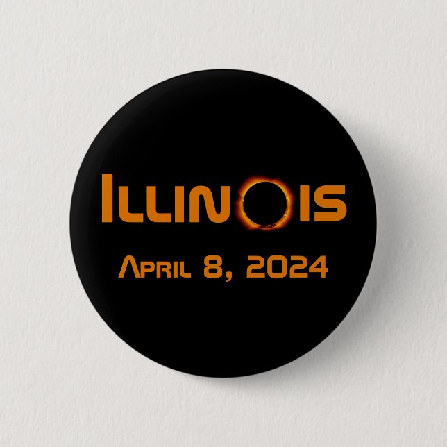 Badge Rond 5 Cm Illinois 2024 Total Solaire Eclipse (Devant)