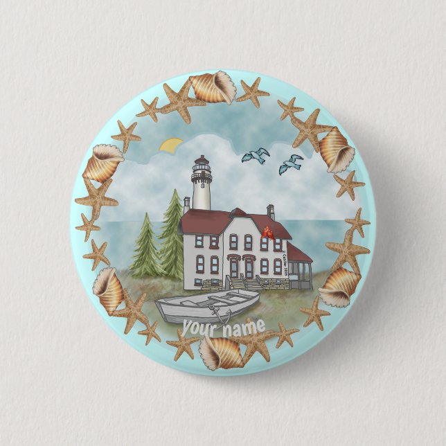 Badge Rond 5 Cm Illinois Shells Lighthouse  bouton épinglé (Devant)