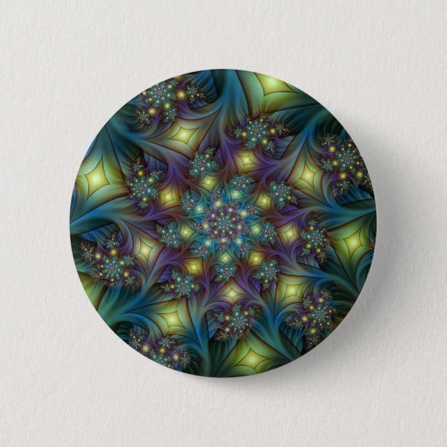 Badge Rond 5 Cm Illuminé Abstrait brillant Turquoise violet Fracta (Devant)