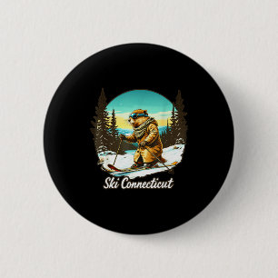 Badge Rond 5 Cm Illustration adorable de castor faisant du ski en 