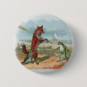 Badge Rond 5 Cm Illustration ancienne de la pêche à la grenouille