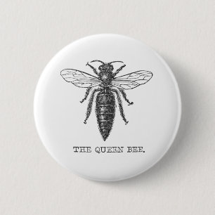 Badge Rond 5 Cm Illustration Antique d'Insecte de Bourdon Reine Ab