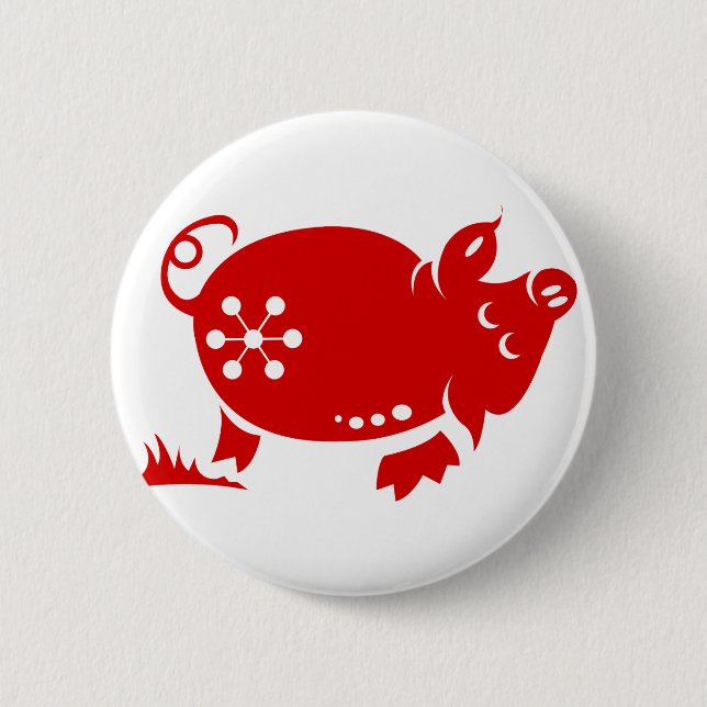 BADGE ROND 5 CM ILLUSTRATION CHINOISE DU PORC PAPERCUT DE ZODIAQUE (Devant)