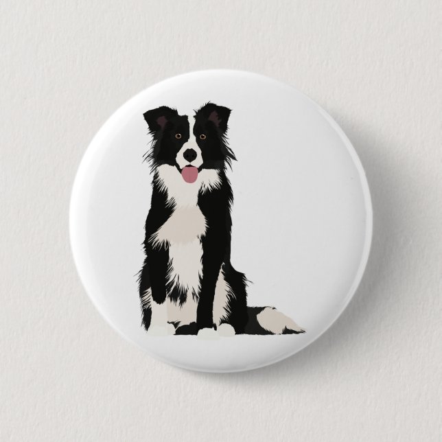 Badge Rond 5 Cm Illustration Collie Bordure ! (Devant)