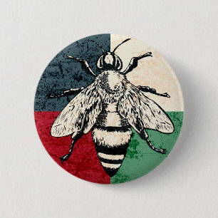Badge Rond 5 Cm Illustration colorée de l'insecte d'abeille vintag