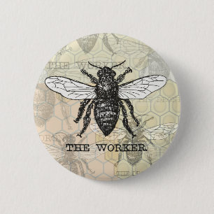 Badge Rond 5 Cm Illustration d'abeille ouvrière vintage
