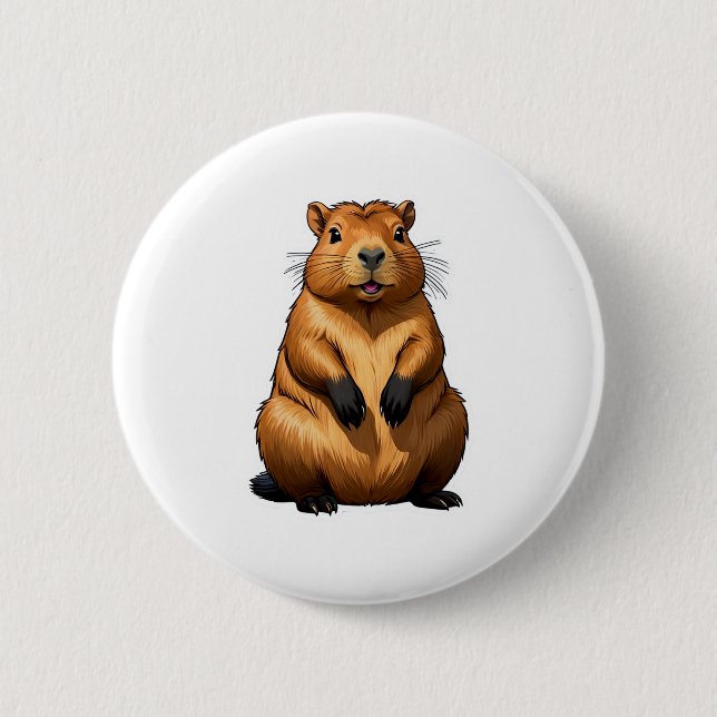 Badge Rond 5 Cm Illustration d'animal de rongeur de Capybara migno (Devant)