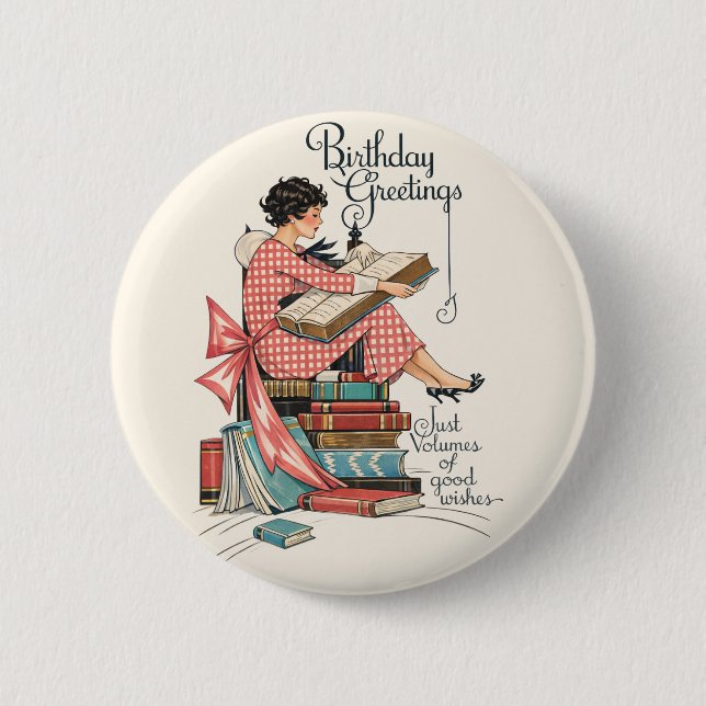 Badge Rond 5 Cm Illustration d'anniversaire pour amateur de livres (Devant)