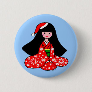 Badge Rond 5 Cm Illustration de bande dessinée de Noël de fille