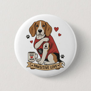 Badge Rond 5 Cm Illustration de Beagle tatoué I Heart Mom