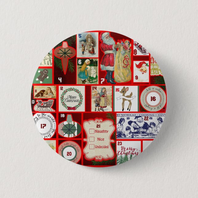 Badge Rond 5 Cm Illustration de bloc de l'Avent de Noël en carré (Devant)