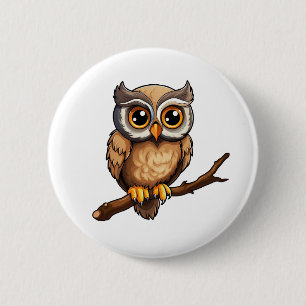 Badge Rond 5 Cm Illustration de chouette de dessin