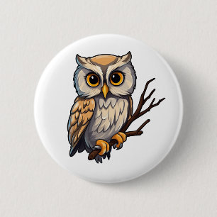 Badge Rond 5 Cm Illustration de chouette de dessin
