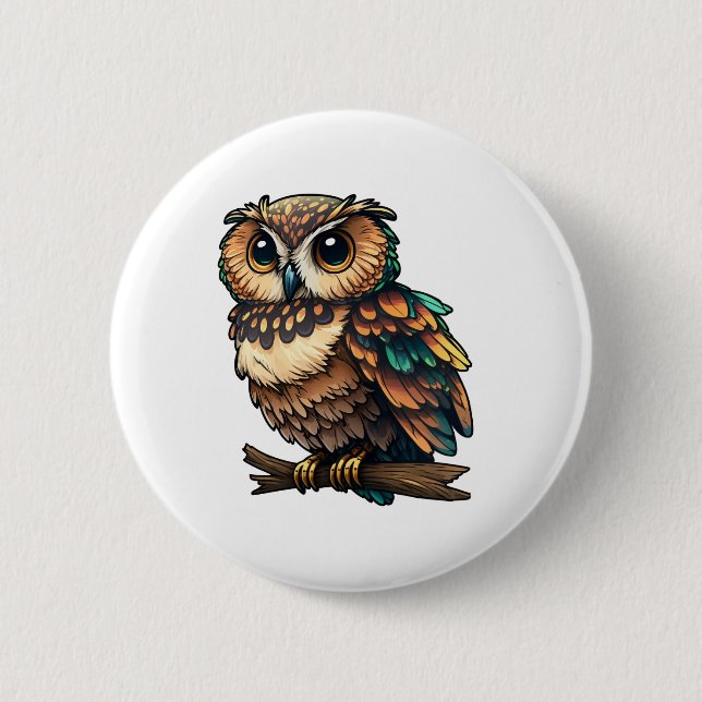 Badge Rond 5 Cm Illustration de chouette de dessin (Devant)