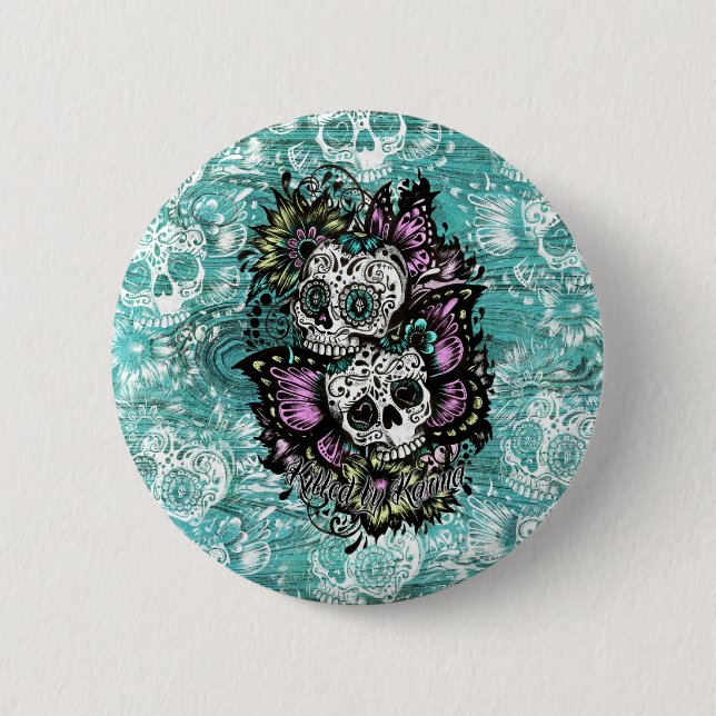 Badge Rond 5 Cm Illustration de crânes de sucre de papillon dans (Devant)