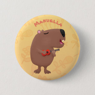Badge Rond 5 Cm Illustration de dessin animé de capybara ukulele