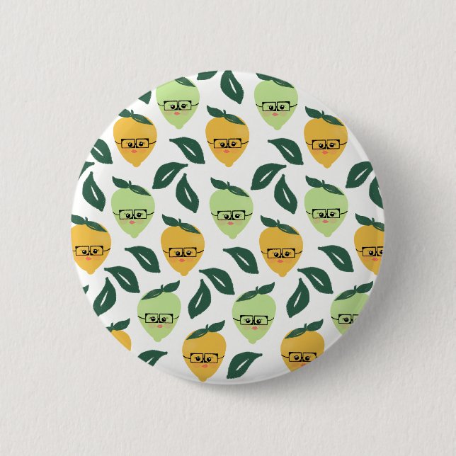 Badge Rond 5 Cm Illustration de dessin de citron et citron vert (Devant)