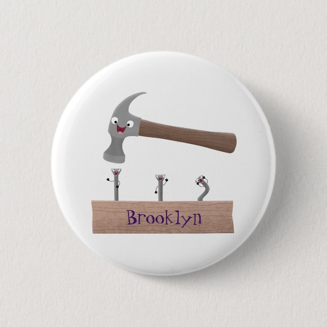 Badge Rond 5 Cm Illustration de dessin mignon, marteau et ongles (Devant)