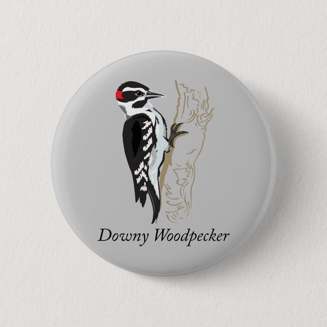 Badge Rond 5 Cm Illustration de Downy Woodpecker (Devant)